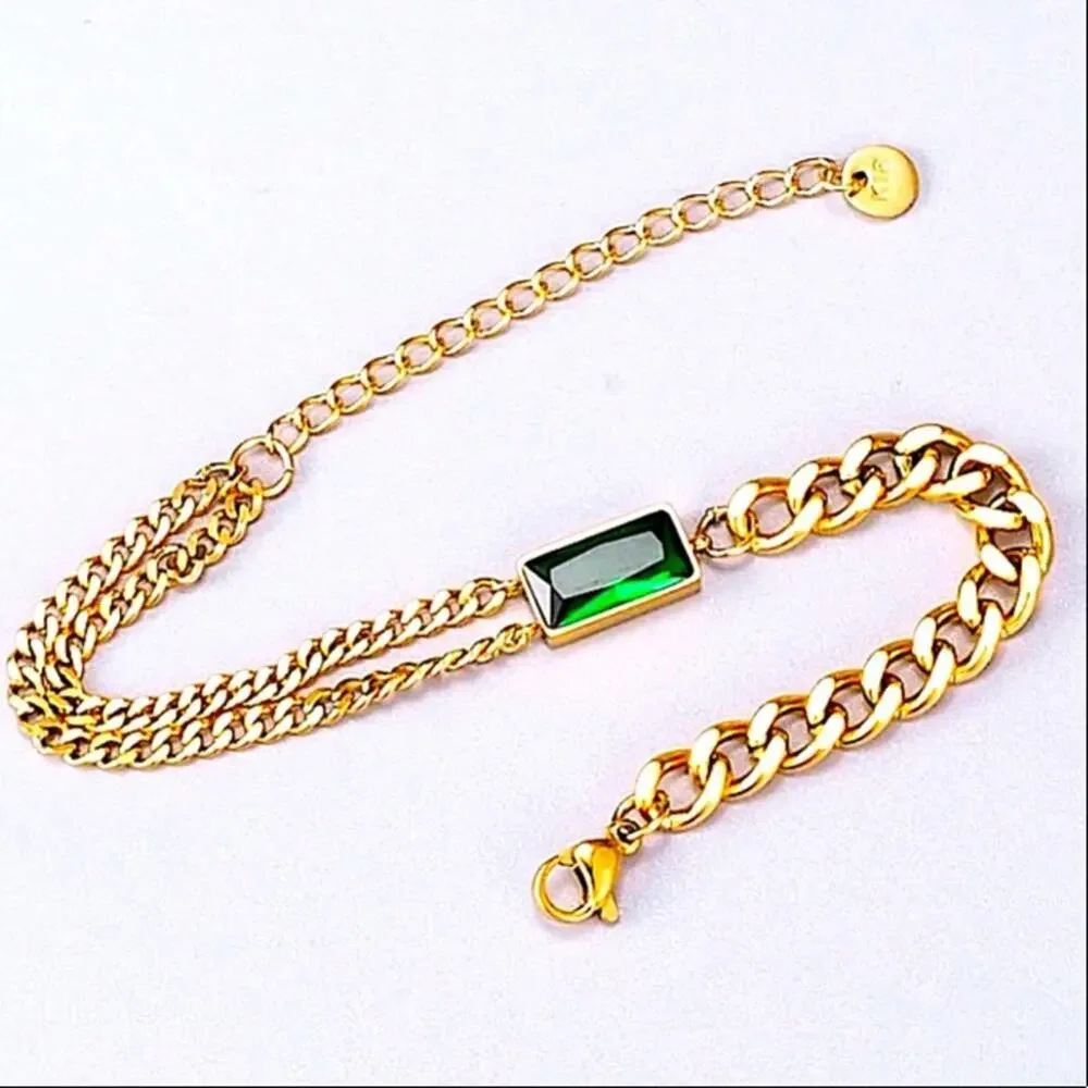 GOLD EMERALD GREEN CHAIN LINK BRACELET